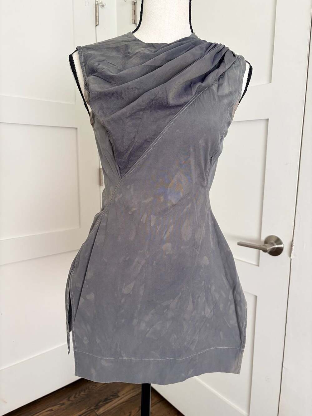 Rick Owens Asymmetrical Cowl Neck Mini Dress in Onyx